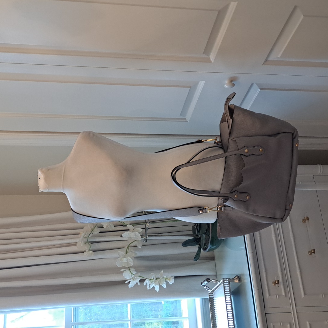 Anabel Ingall Womens Luxury Isabella Pebbled Grey Leather Shoulder Bag Tote